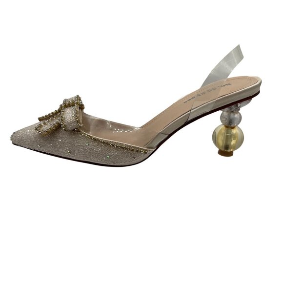 No.55 Shoes Womens 8.5 Crystal Butterfly Bow Pointed Toe Slingback Sphere Heels - Picture 9 of 16